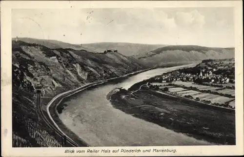 Ak Pünderich an der Mosel, Blick vom Reiler Hals, Marienburg