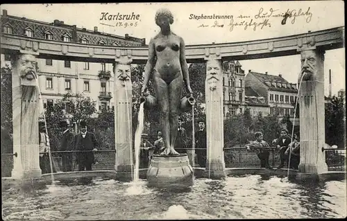 Ak Karlsruhe in Baden, Stephansbrunnen, Stephanienbrunnen