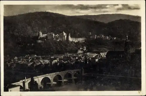 Ak Heidelberg am Neckar, Blick vom Philosophenweg bei Mondschein