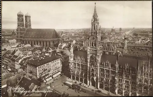 Ak München, Marienplatz, Frauenkirche, Rathaus