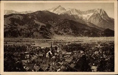 Ak Garmisch Partenkirchen in Oberbayern, Panorama, Alpspitze, Zugspitze, Waxenstein