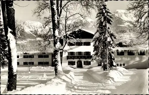 Ak Schönau am Königssee Oberbayern, Eisenbahner Erholungsheim Haus Hubertus im Winter