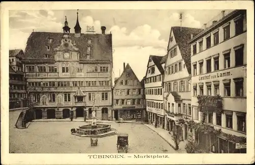 Ak Tübingen am Neckar, Marktplatz, Brunnen, Gasthof zum Lamm
