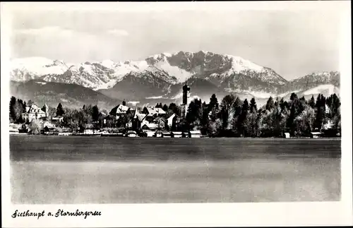 Ak Seeshaupt am Starnberger See Oberbayern, Panorama, Berge