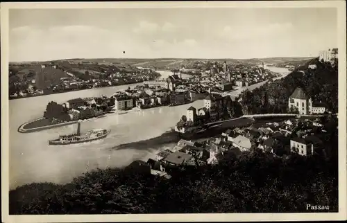 Ak Passau in Niederbayern, Panorama, Dampfer