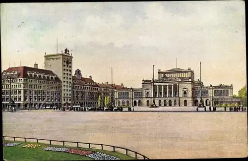 Ak Leipzig in Sachsen, Augustusplatz mit Hochhaus und Neuem Theater