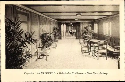 Ak Paquebot Lafayette, CGT French Line, Galerie des 1res Classes