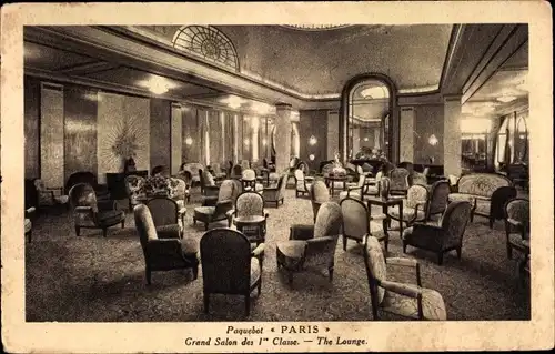 Ak Paquebot Paris, CGT, Grand Salon des 1re Classe, The Lounge