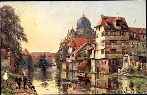 Künstler Ak Flower, Charles E., Nürnberg, Synagoge, Insel Schütt