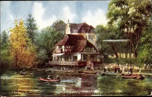 Künstler Ak Flower, Charles, Düsseldorf am Rhein, Fischerhaus am Schwanenspiegel