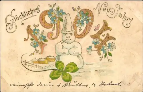 Präge Ak Glückwunsch Neujahr 1904, Glücksklee, Glücksklee, Vergissmeinnicht