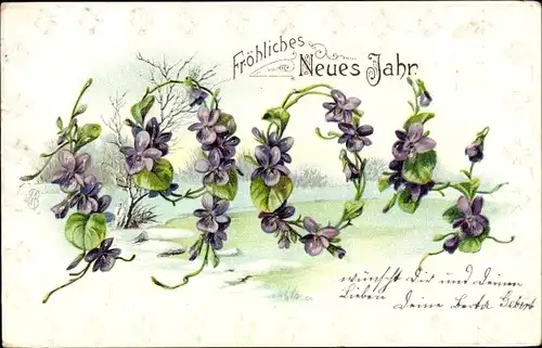 Präge Litho Glückwunsch Neujahr, Jahreszahl 1904, Veilchen