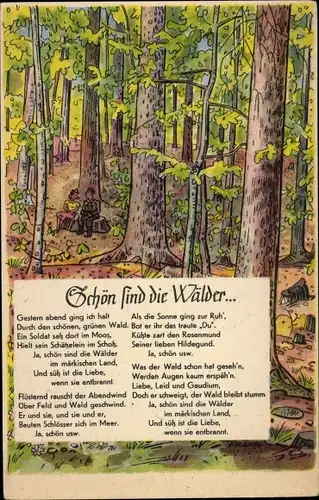 Ak Schön sind die Wälder, Gestern abend ging ich halt, Gedicht