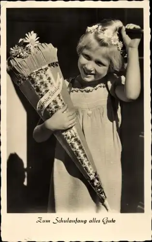 Ak Glückwunsch Einschulung, Mädchen mit Schultüte