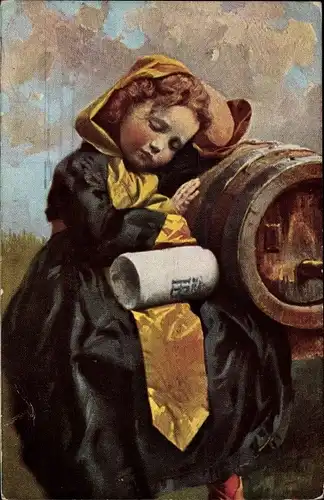 Ak Ansicht des schlafenden Münchener Kindls, Fass