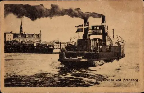 Ak Helsingør Helsingor Dänemark, Dampfaergen ved Kronborg, Fährschiff, Schloss