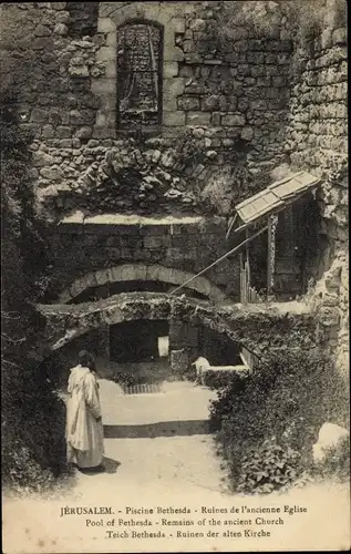 Ak Jerusalem Israel, Teich Bethesda, Ruinen der alten Kirche