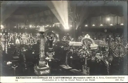 Ak Paris, Exposition Decennale de l'Automobile 1907, Illumination de la Nef du Grand Palais