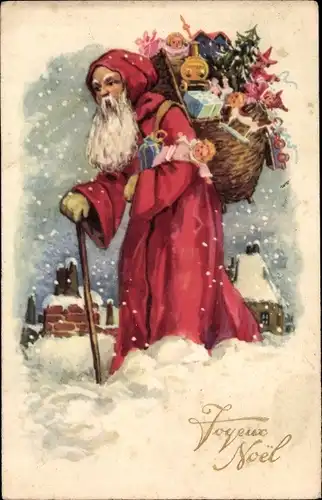 Ak Glückwunsch Weihnachten, Weihnachtsmann mit Geschenken, Puppe