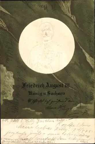Präge Litho Friedrich August III. König von Sachsen, Portrait