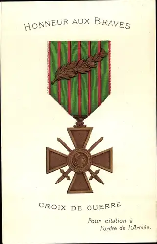 Künstler Ak Gloire a nos Heros, Croix de Guerre, Orden