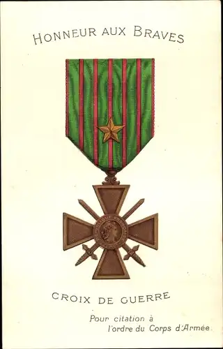 Künstler Ak Gloire a nos Heros, Croix de Guerre, Orden
