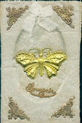 Stoff Ak Souvenir, Schmetterling, Ornamente