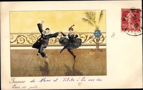 Künstler Ak Pierrot und Pierrette beim Tanzen