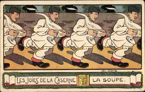 Künstler Ak Les Joies de la Caserne, La Soupe, französische Soldaten