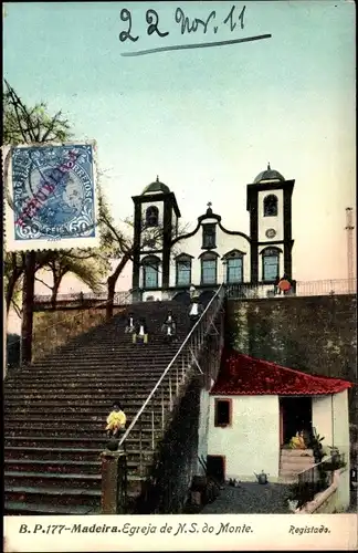 Ak Madeira Portugal, Igreja de N. S. do Monte, Blick auf Treppenaufgang, Kirche