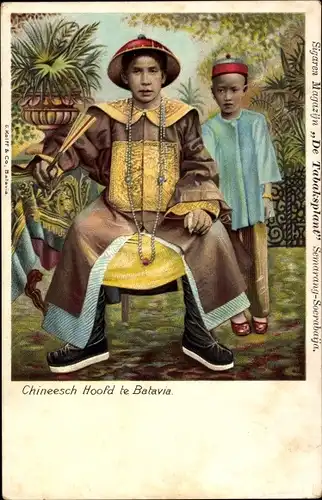 Ak Batavia Jakarta Java Indonesien, Chineesch Hoofd, Mann und Junge in Trachten