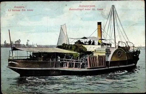 Ak Antwerpen Anvers Flandern, Salondampfer, Overzetboot naar St. Anna