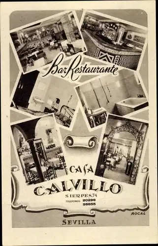 Ak Sevilla Andalusien Spanien, Bar Restaurante Casa Calvillo, vistas interiores