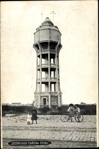 Ak Zeebrugge Westflandern, Wasserturm, Kinder mit Fahrrad