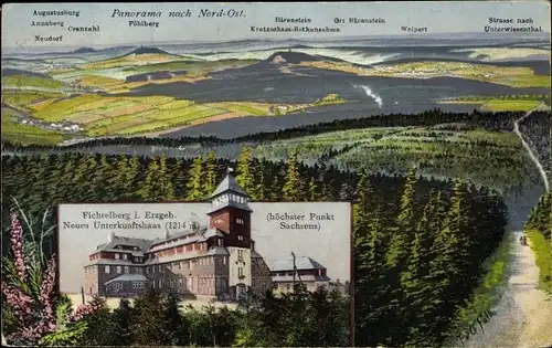 Ak Oberwiesenthal im Erzgebirge, Fichtelberg, Neues Unterkunftshaus, Panorama