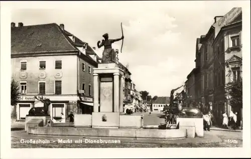 Ak Großenhain in Sachsen, Markt mit Dianabrunnen, Friseur