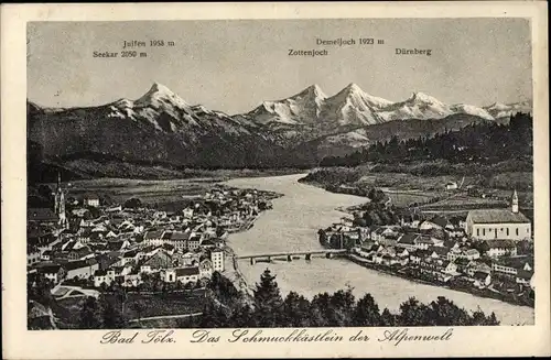 Ak Bad Tölz in Oberbayern, Panorama mit Seekar, Zottenjoch und Dürnberg