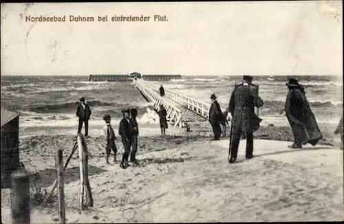 Ak Nordseebad Duhnen Cuxhaven, Seebrücke, eintretende Flut