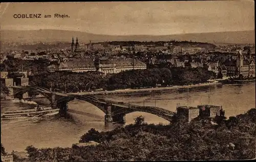 Ak Koblenz am Rhein, Panorama, Brücke