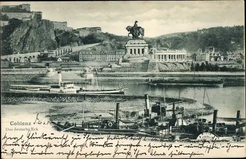 Ak Koblenz am Rhein, Das Deutsche Eck, Denkmal, Schiffe