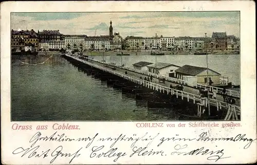 Ak Koblenz am Rhein, Ort von der Schiffbrücke aus gesehen