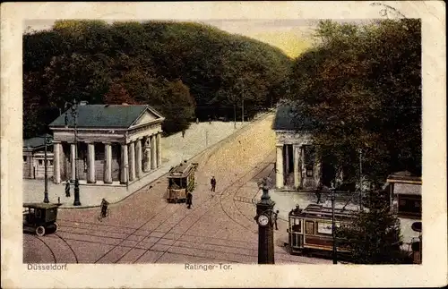 Ak Düsseldorf am Rhein, Partie am Ratinger Tor, Straßenbahn