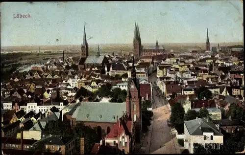 Ak Lübeck in Schleswig Holstein, Totalansicht von der Stadt