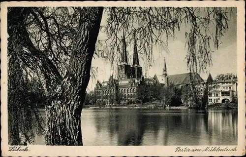 Ak Lübeck, Partie am Mühlenteich