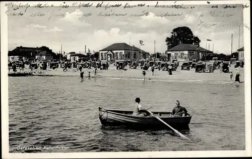 Ak Ostseebad Kellenhusen in Holstein, Strand, Strandkörbe, Ruderboot