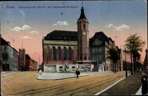 Ak Essen im Ruhrgebiet, Altkatholische Kirche, Jahrhundertbrunnen
