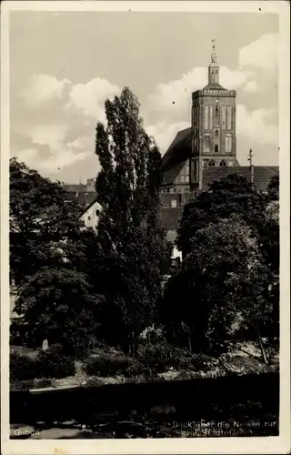 Ak Guben in der Niederlausitz, Blick über die Neiße zur Kirche