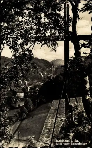 Ak Waldheim in Sachsen, Blick vom Kreuzfelsen