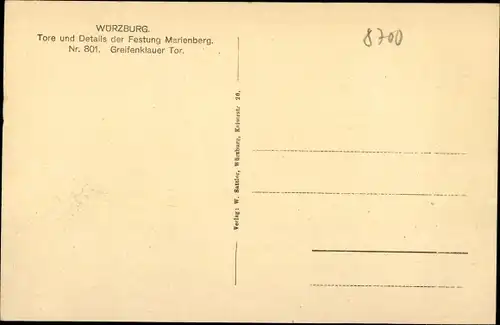 Ak Würzburg am Main Unterfranken, Festung Marienberg, Greifenklauer Tor