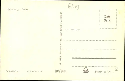Ak Elsterberg im Vogtland, Ruine